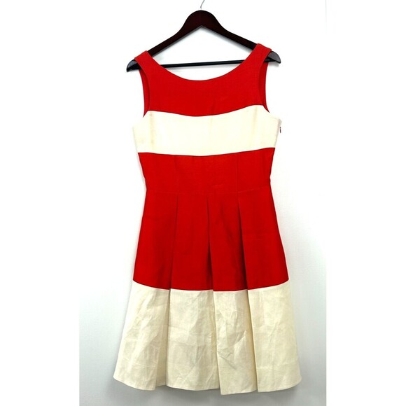 Kate Spade Gayle Fit and Flare Dress Red Cream Size 8 Sleeveless Silk Pleated E4 - Picture 6 of 12